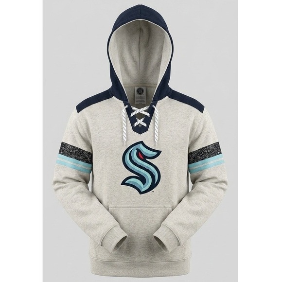 NHL Other - NHL Seattle Kraken Lace Up Hoodie Mens Medium Cream Blue Lacer Jersey Sweatshirt